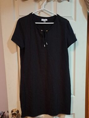 Calvin Klein Black Short-Sleeve Tie-Neck Tunic Dress